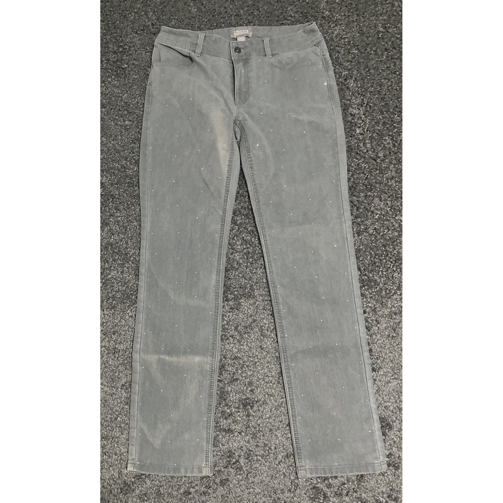 Women's Chico's‎ Gray Gemstone Jeans Size 00 Short Great Condition